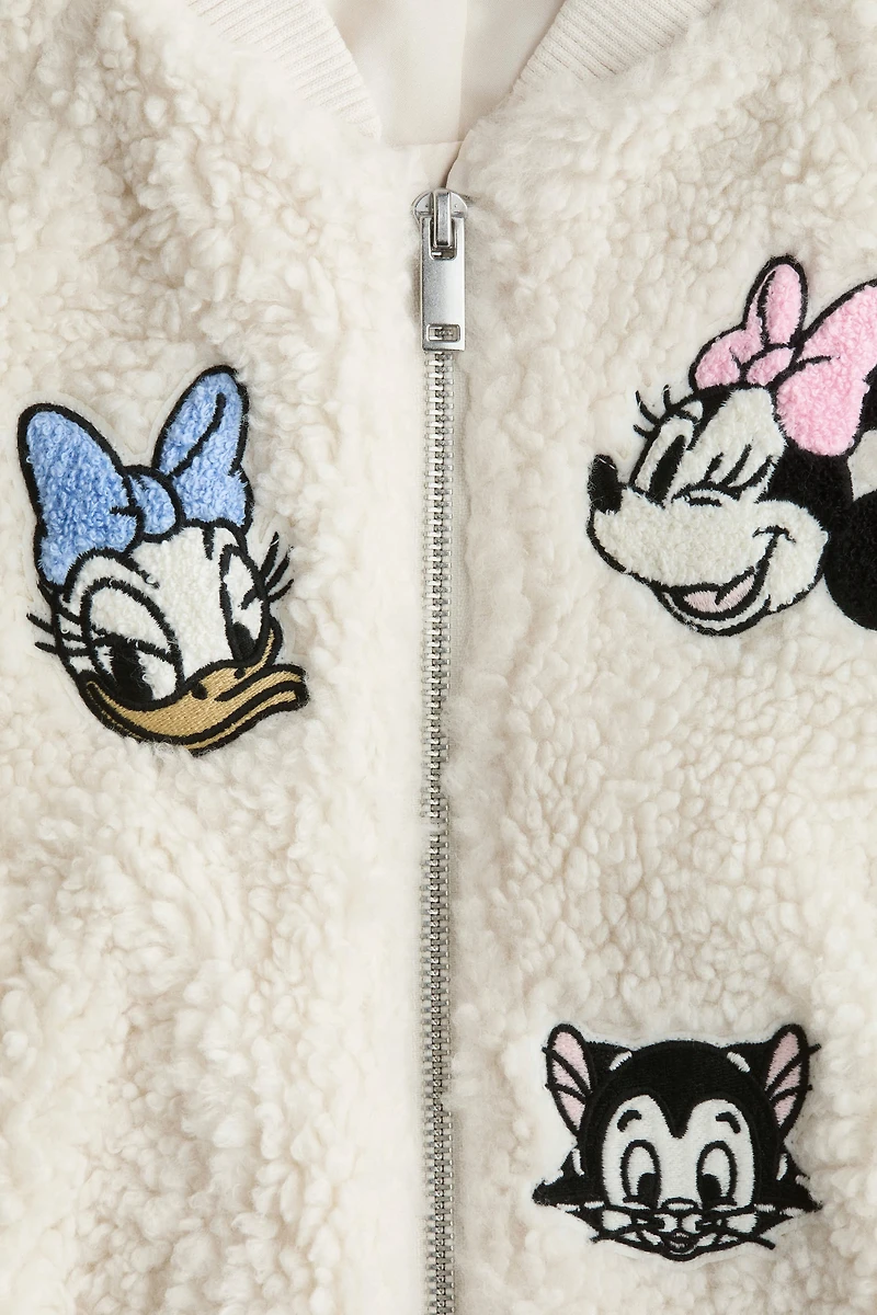 Appliquéd Teddy Fleece Bomber Jacket