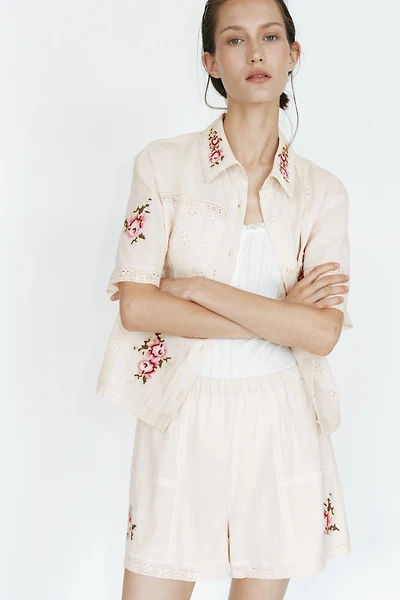 Linen-Blend Pajama Shorts
