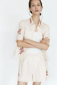 Linen-Blend Pajama Shorts
