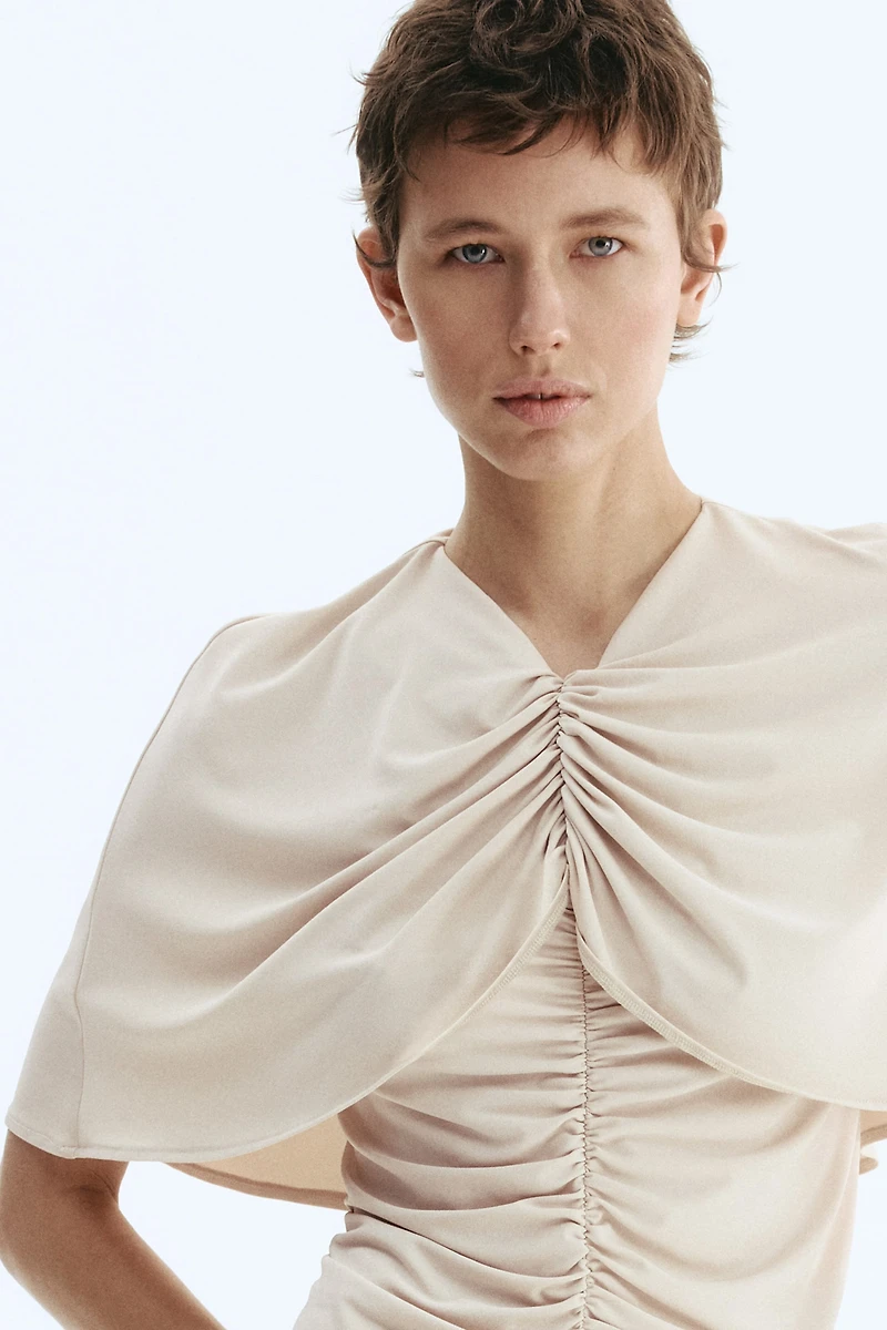 Draped Cape-Detail Dress