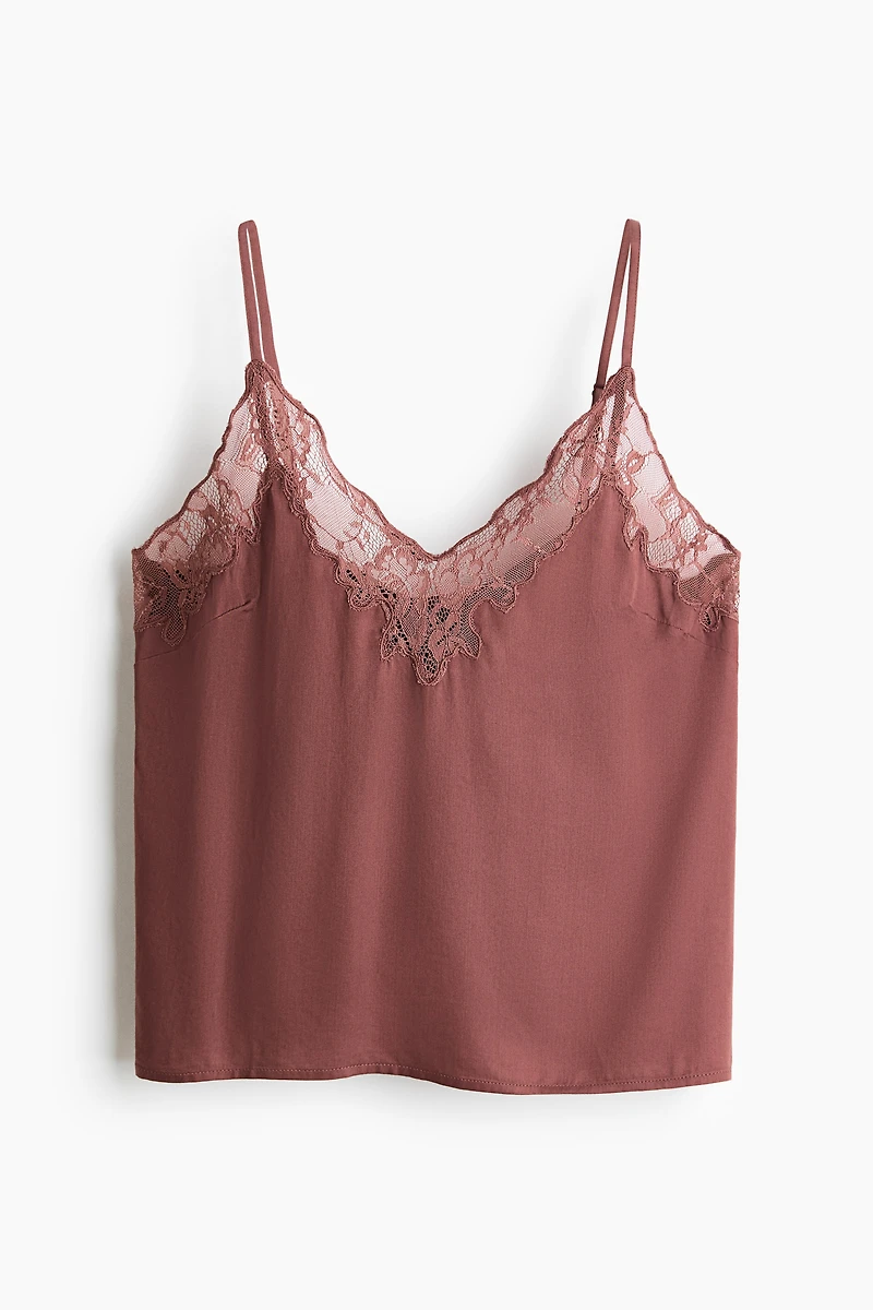 Lace-Trimmed Satin Pajama Top