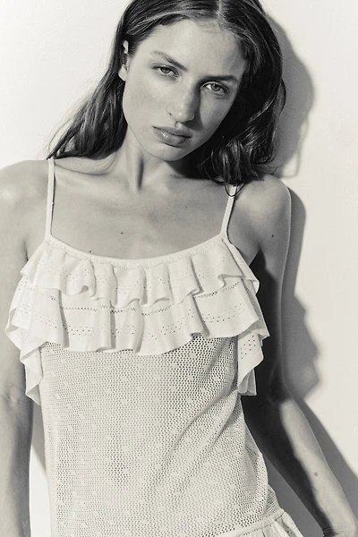 Flounced Pointelle-Knit Top