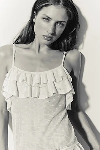 Flounced Pointelle-Knit Top