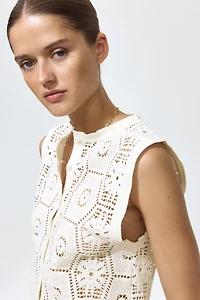 Crochet-Look Button-Front Top