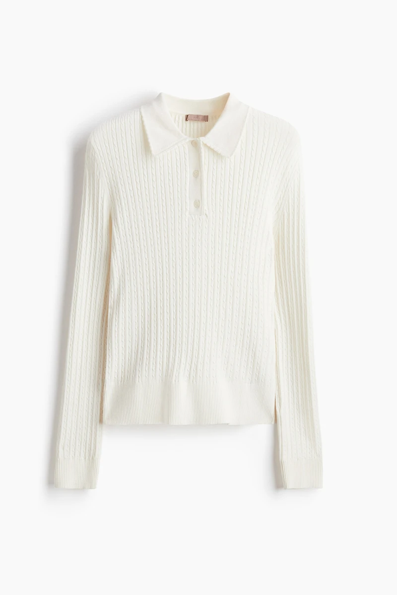 Cable-knit polo shirt