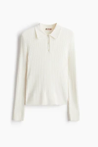 Cable-knit polo shirt