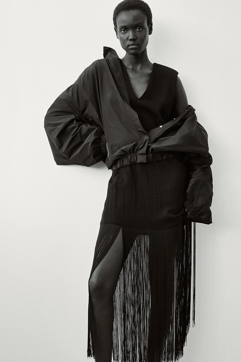 Fringed Dress with Shoulder Pads