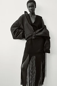 Fringed Dress with Shoulder Pads