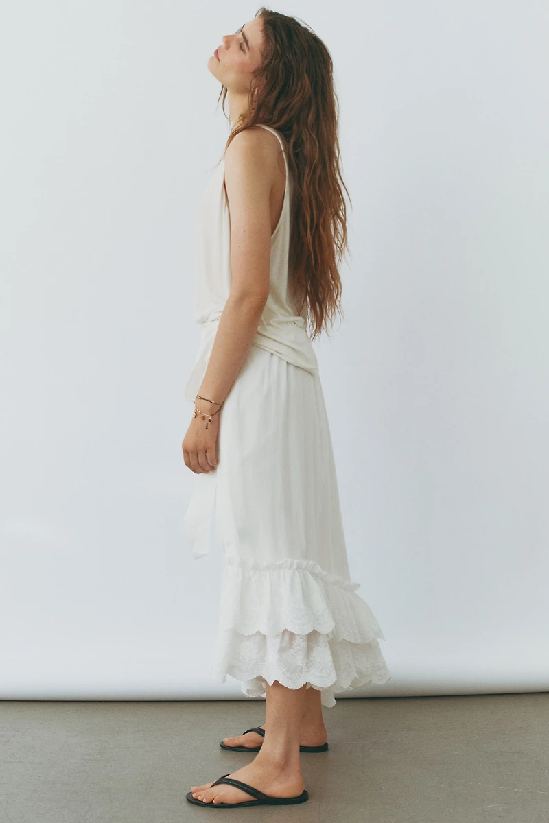 Embroidered Ruffle-Trimmed Skirt
