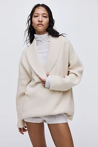 Rib-knit shawl-collar jumper