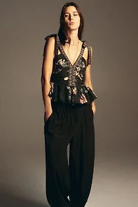 Peplum Top with Tie-Top Shoulder Straps