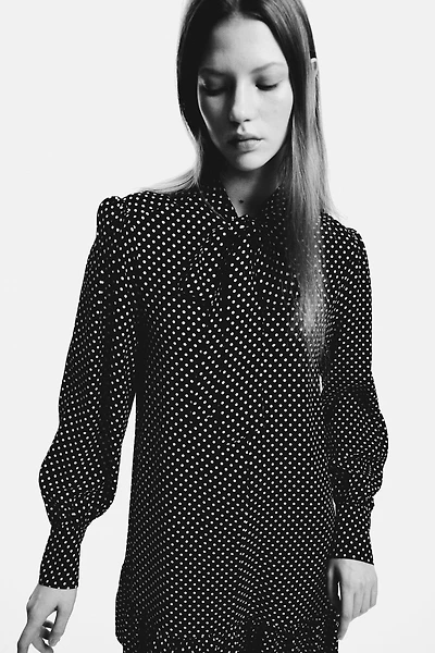 Bow-Collar Tunic Dress