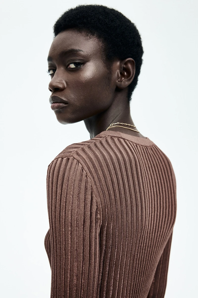 Sheer Rib-Knit Top