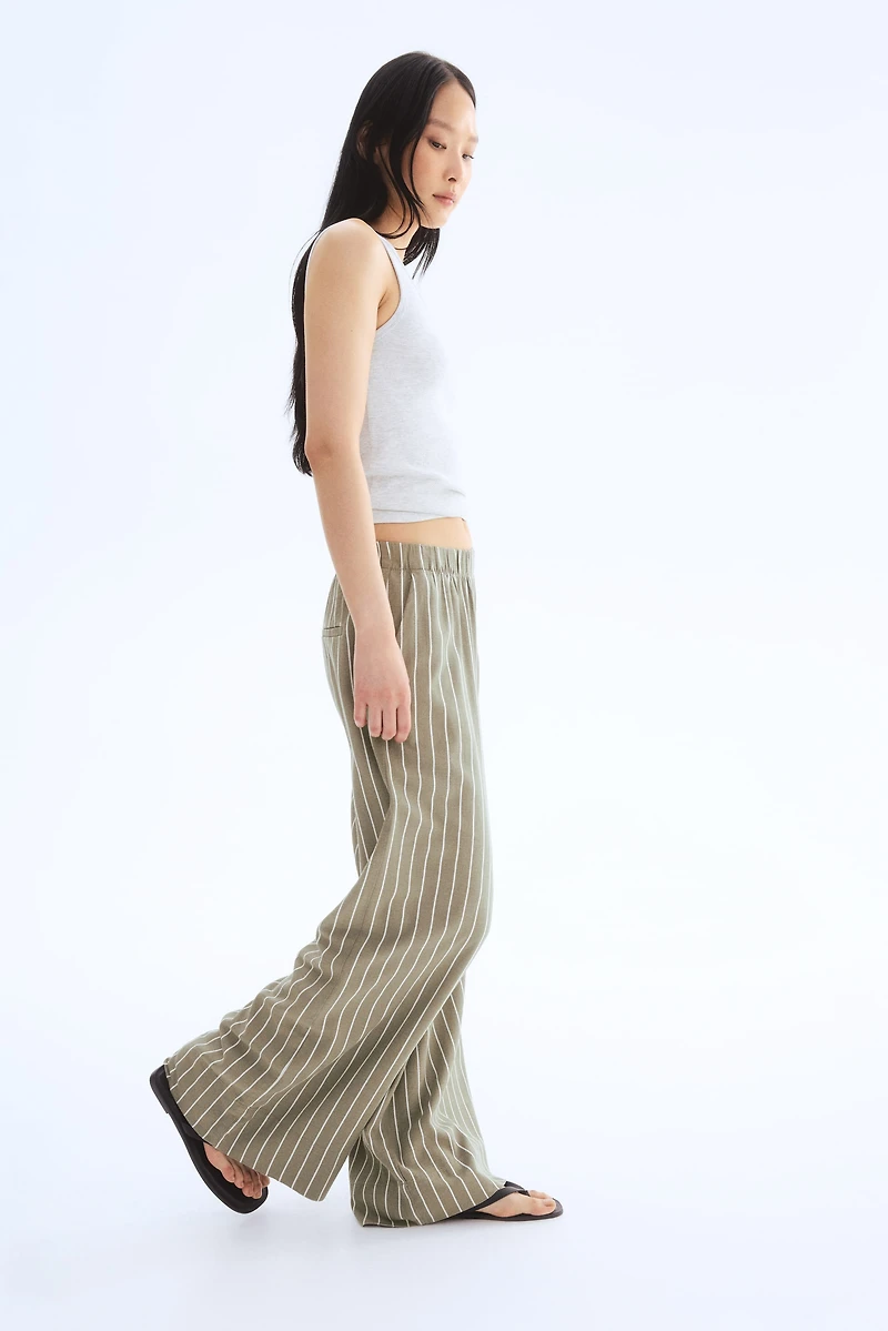 Wide-Leg Linen-Blend Pants