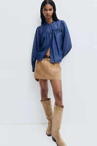 Ruffle-Trimmed Denim Blouse