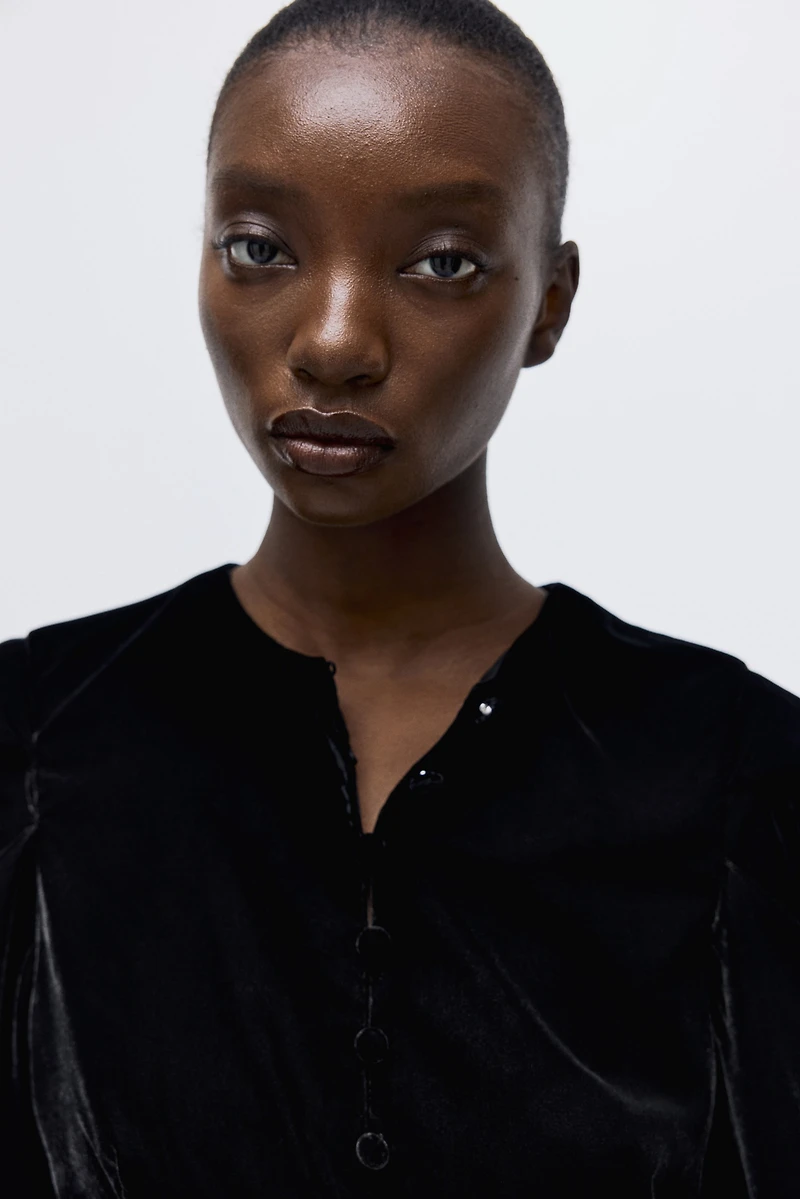 Velour Peplum Blouse