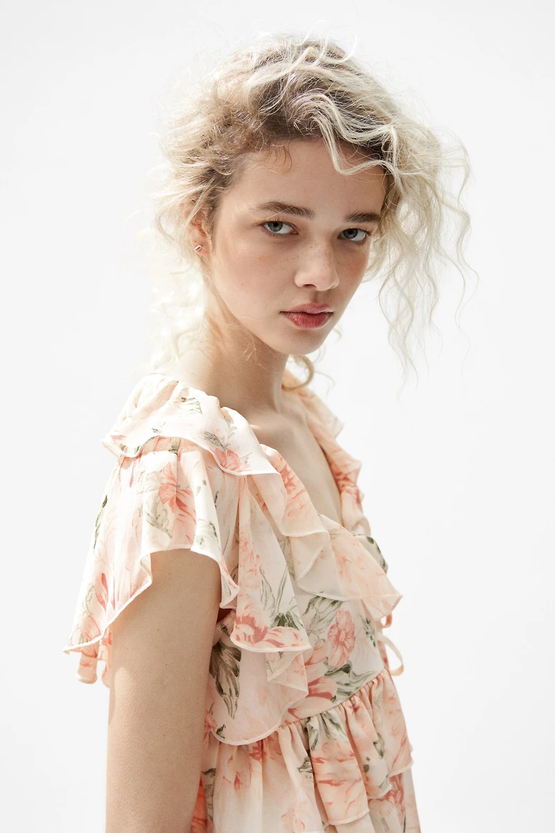 Flounced Tie-Front Blouse