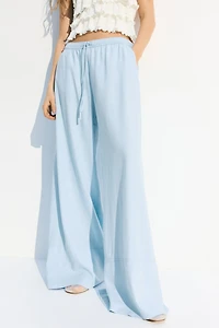 Linen-Blend Drawstring Pants