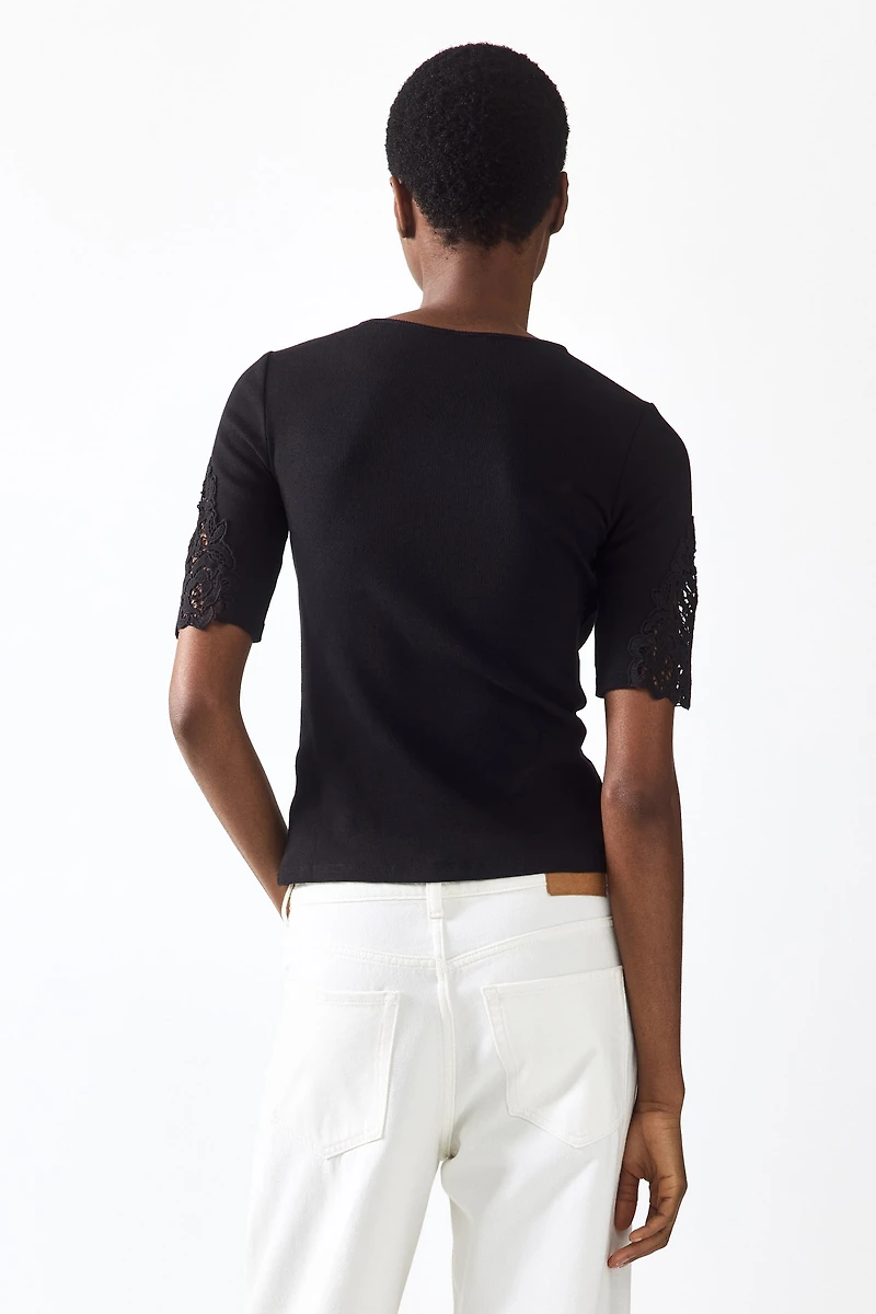 Ribbed Lace-Inset Top