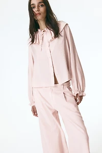 Wide-Leg Twill Pants