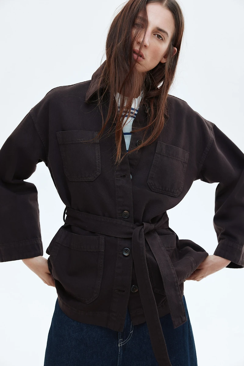 Tie-Belt Denim Jacket