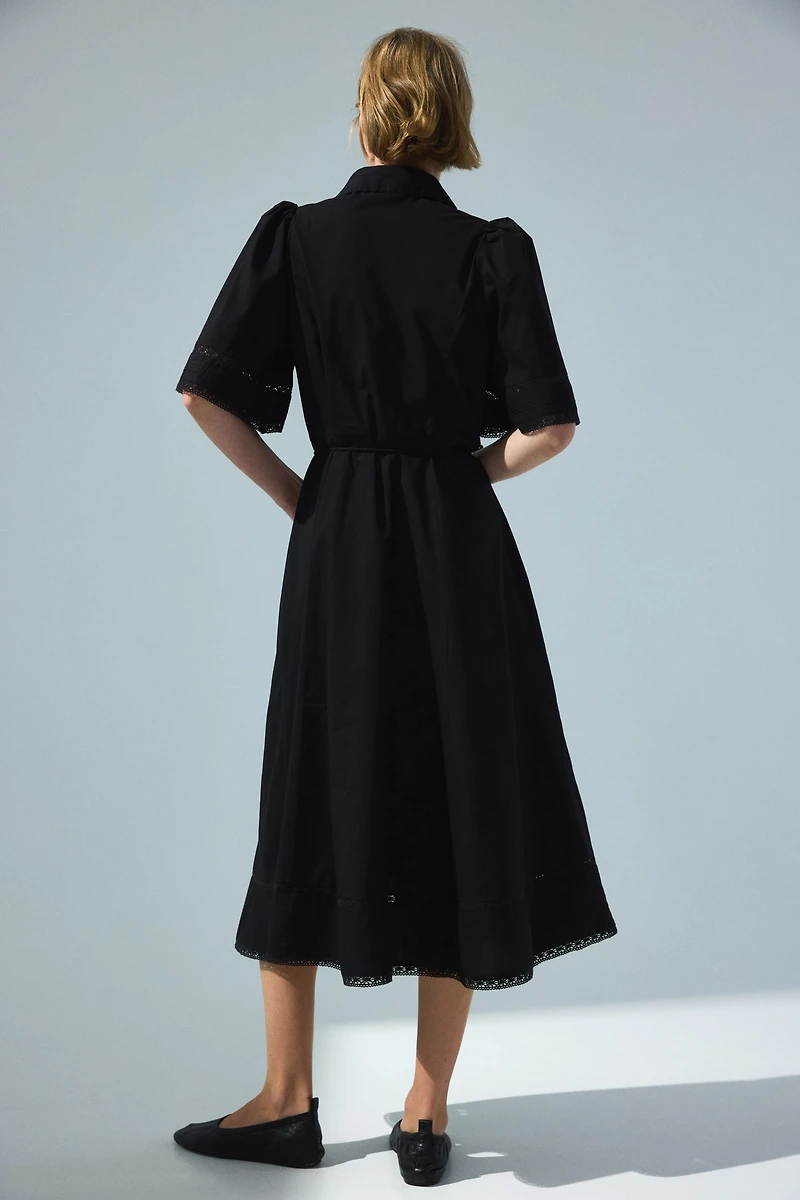 Cotton Shirt Dress with Pintucks