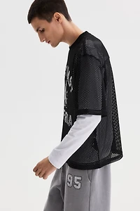 Oversized Printed Mesh T-Shirt