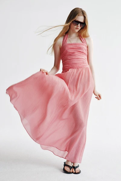 Robe dos nu froncée