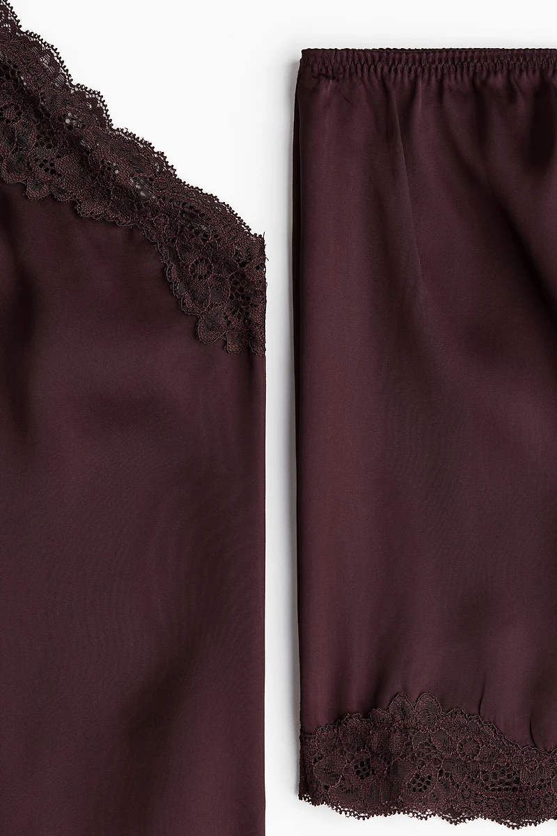 Lace-Trimmed Satin Pajamas