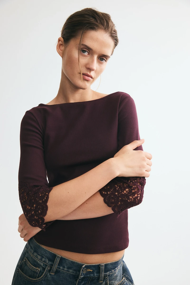 Boat-Neck Top with Lace Insets