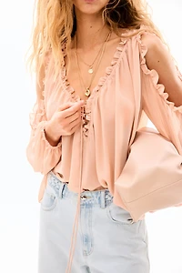 Open-Shoulder Chiffon Blouse