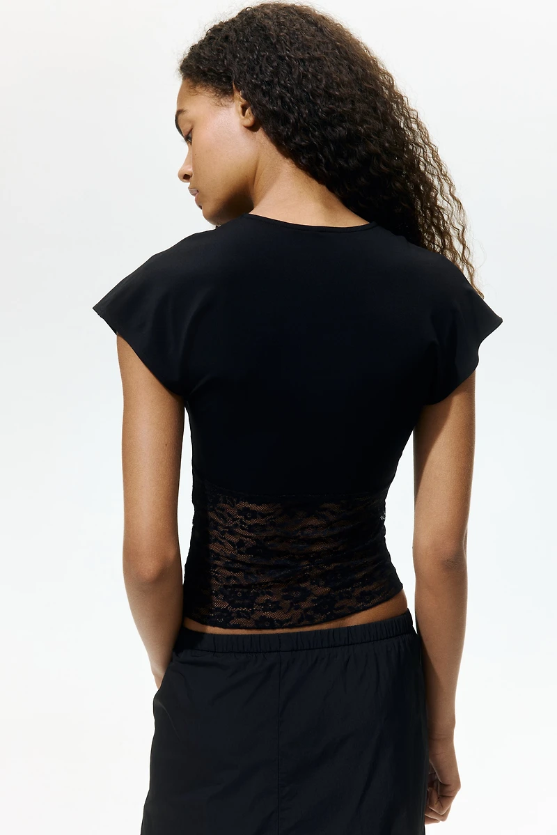 Dual-Fabric Draped Top