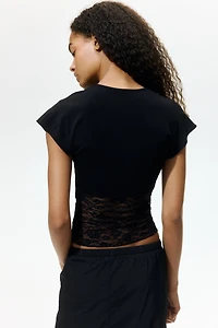 Dual-Fabric Draped Top