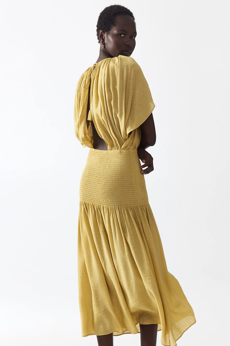 Smocked Cape-Detail Dress
