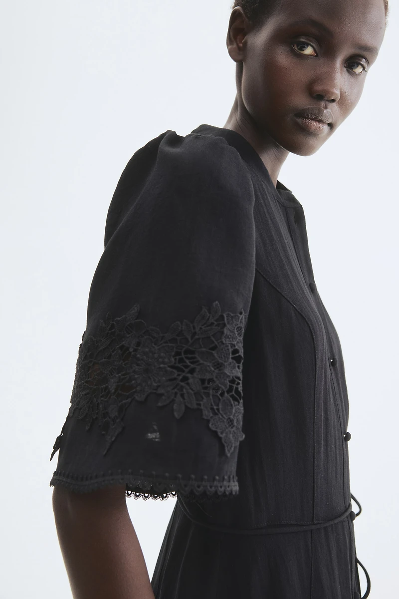 Crinkled Dress with Eyelet Embroidery