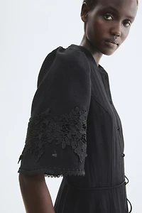 Crinkled Dress with Eyelet Embroidery