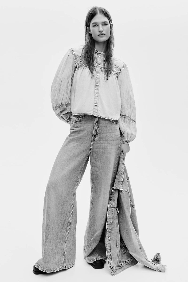 Denim-Look Cotton Blouse