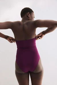 Padded-Cup High-Leg Bandeau Swimsuit
