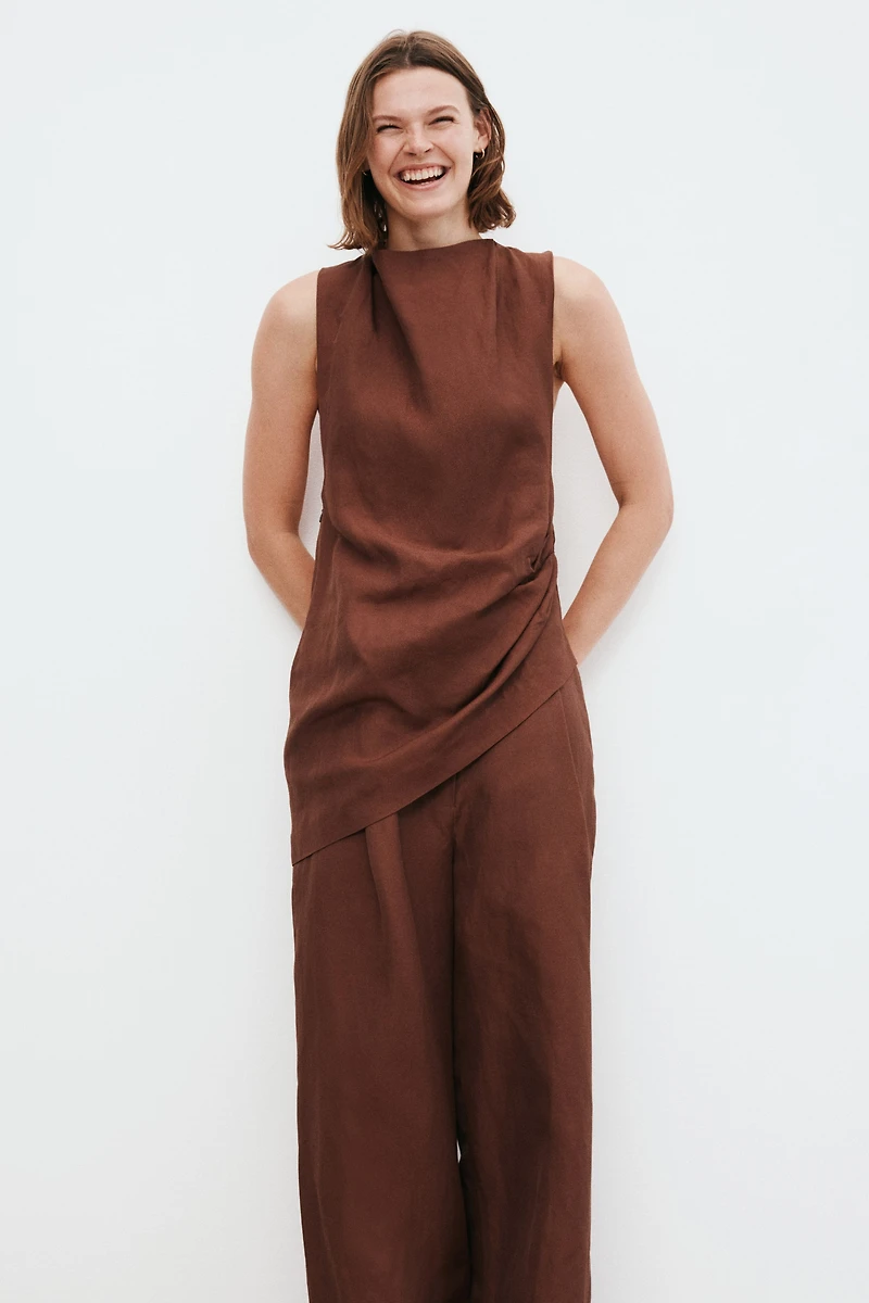 Asymmetric Linen-Blend Top