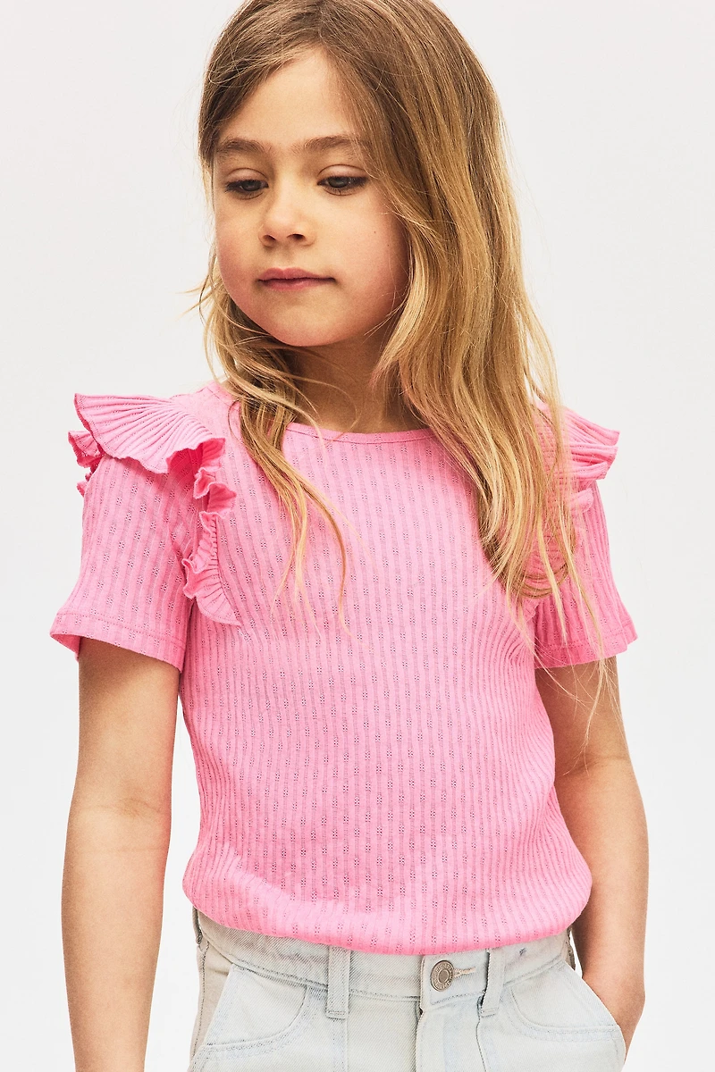 Flounce-Trimmed Cotton Top