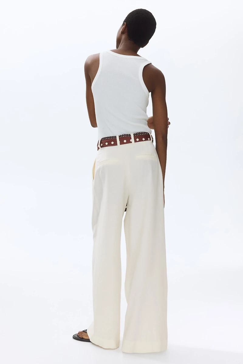 Linen-Blend Scarf-Detail Pants