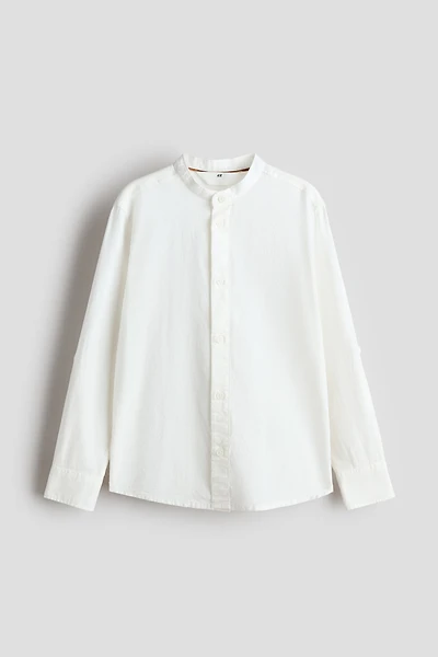 Linen-Blend Band Collar Shirt