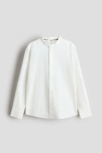Linen-Blend Band Collar Shirt