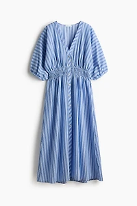 Smocked-Waist Button-Front Dress