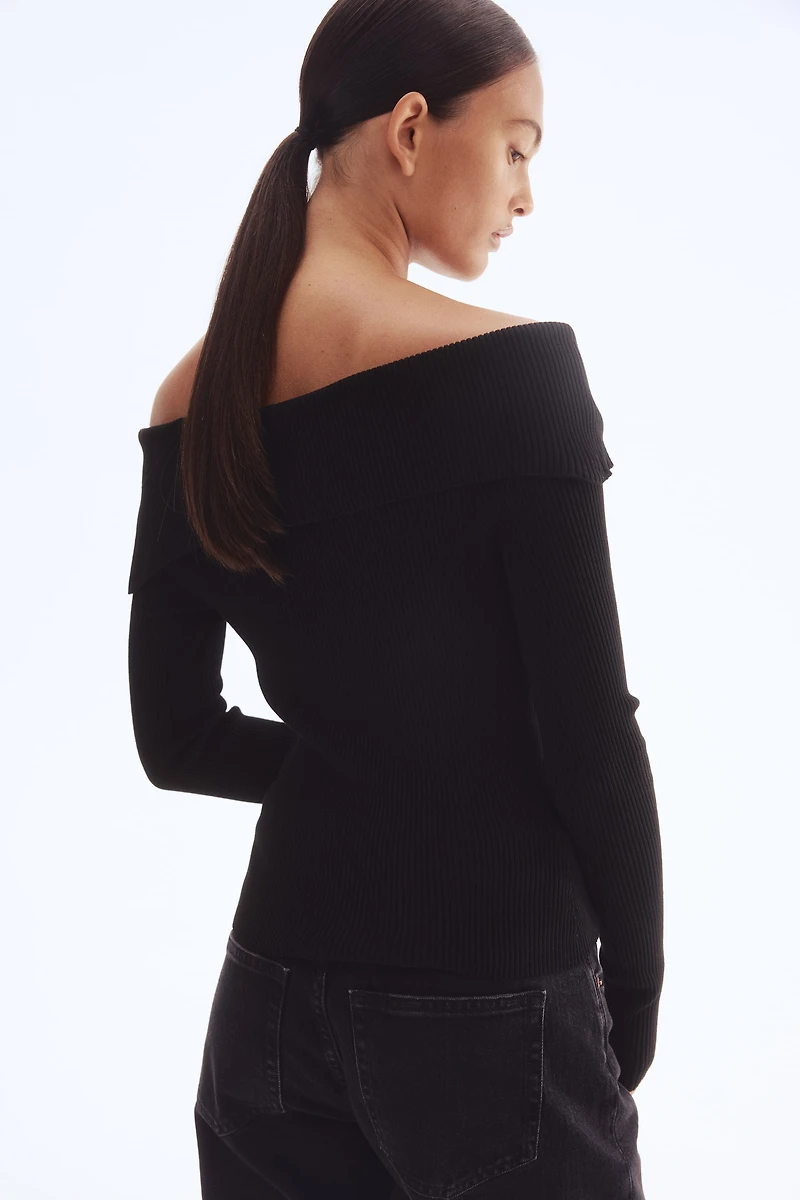 Rib-knit Off-the-shoulder Top
