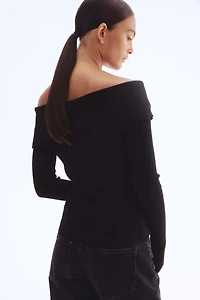 Rib-knit Off-the-shoulder Top