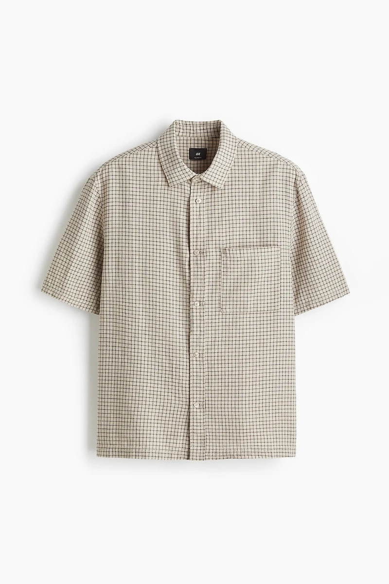 Oversized-Fit Short-Sleeved Linen-Blend Shirt