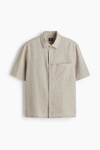 Oversized-Fit Short-Sleeved Linen-Blend Shirt