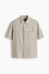 Oversized-Fit Short-Sleeved Linen-Blend Shirt