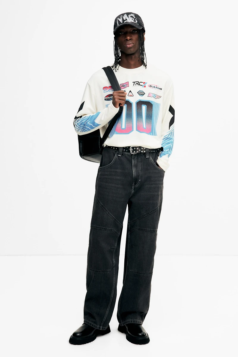 Loose-Fit Long-Sleeved Mesh Shirt